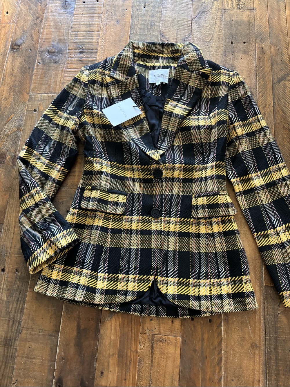 Anthropologie Black & Yellow Plaid Blazer
